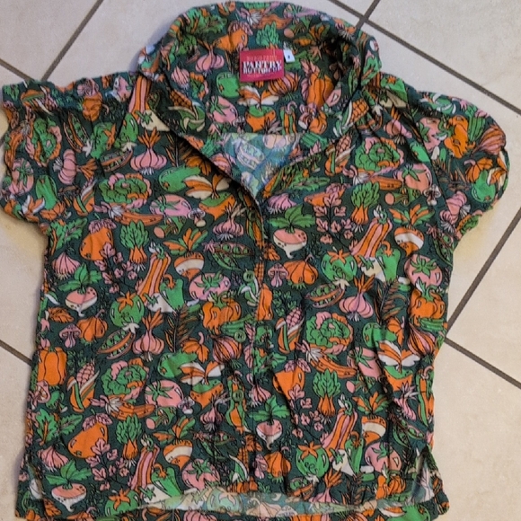 Big Bud Press Kitchen Collection Pantry Button-Up Short Sleeve Vegetable Size S - Picture 2 of 12